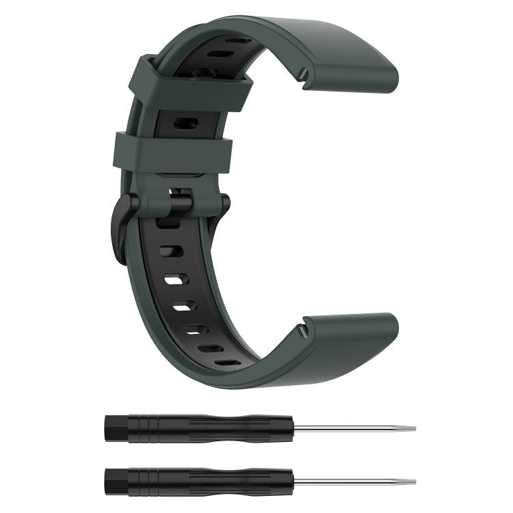 For Garmin Fenix 6 Two-color Silicone Watch Band(Olive Green Black)