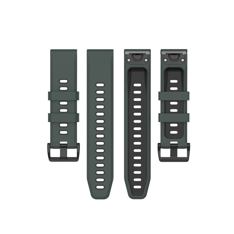 For Garmin Fenix 6 Two-color Silicone Watch Band(Olive Green Black)