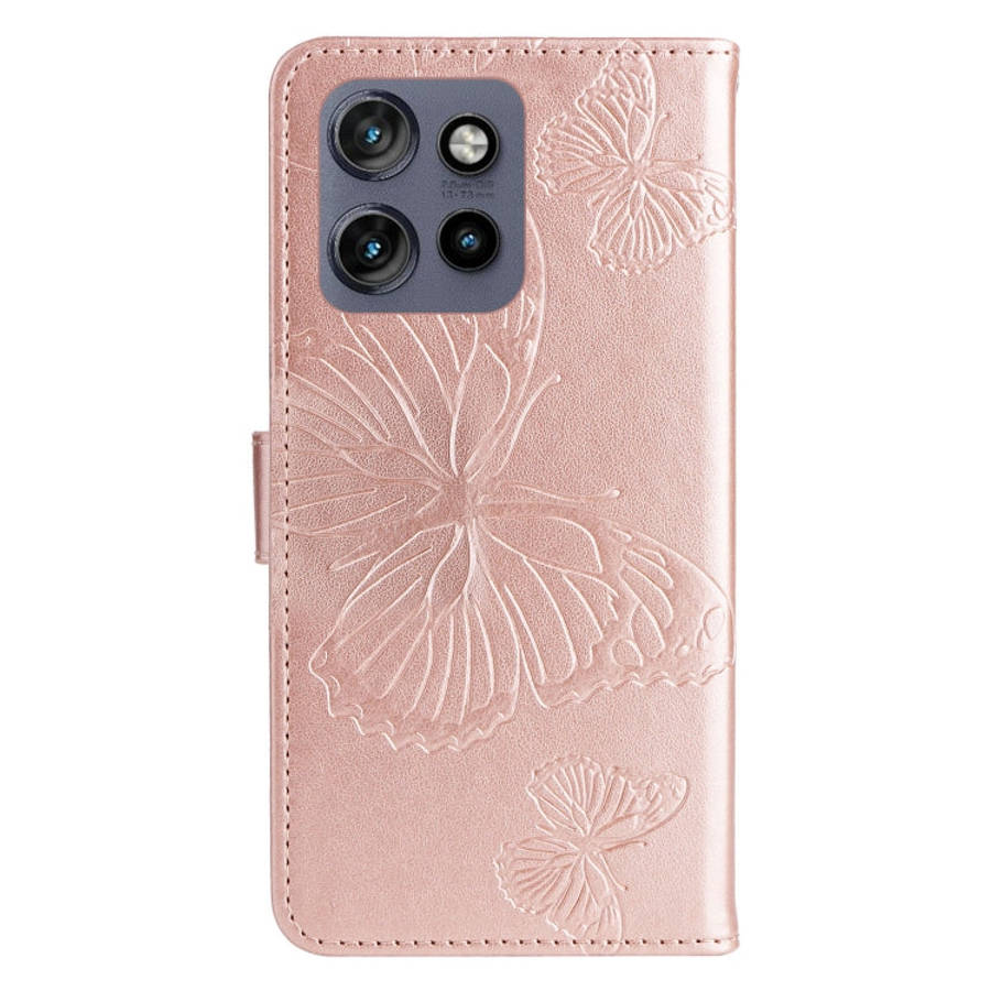 For Motorola Edge 50 Neo 3D Butterfly Embossed Pattern Flip Leather Phone Case(Rose Gold)