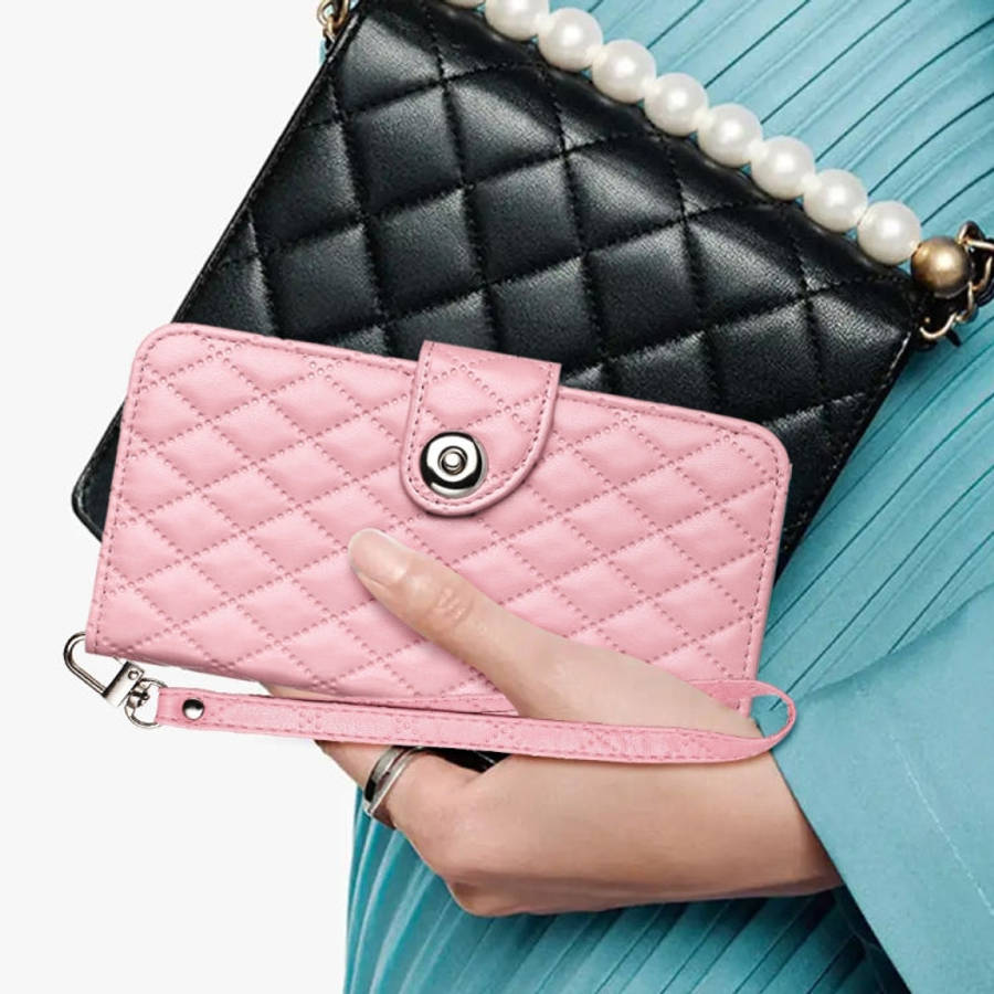 For Tecno Pova 6 Neo Rhombic Texture Flip Leather Phone Case with Lanyard(Pink)