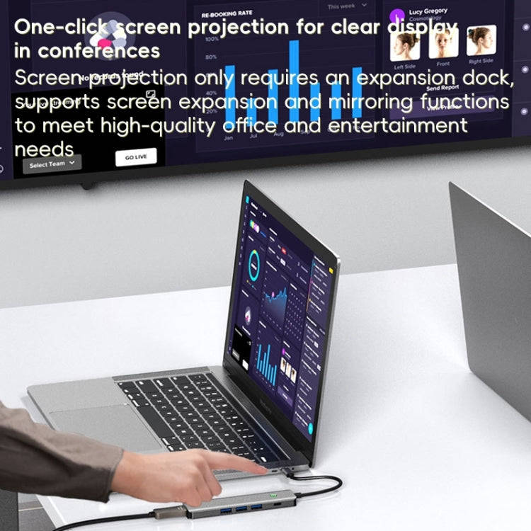 BYL-2319 5 in 1 USB-C / Type-C to USB3.0+USB-C / Type-C+HDTV Multi-function Docking Station(Grey)