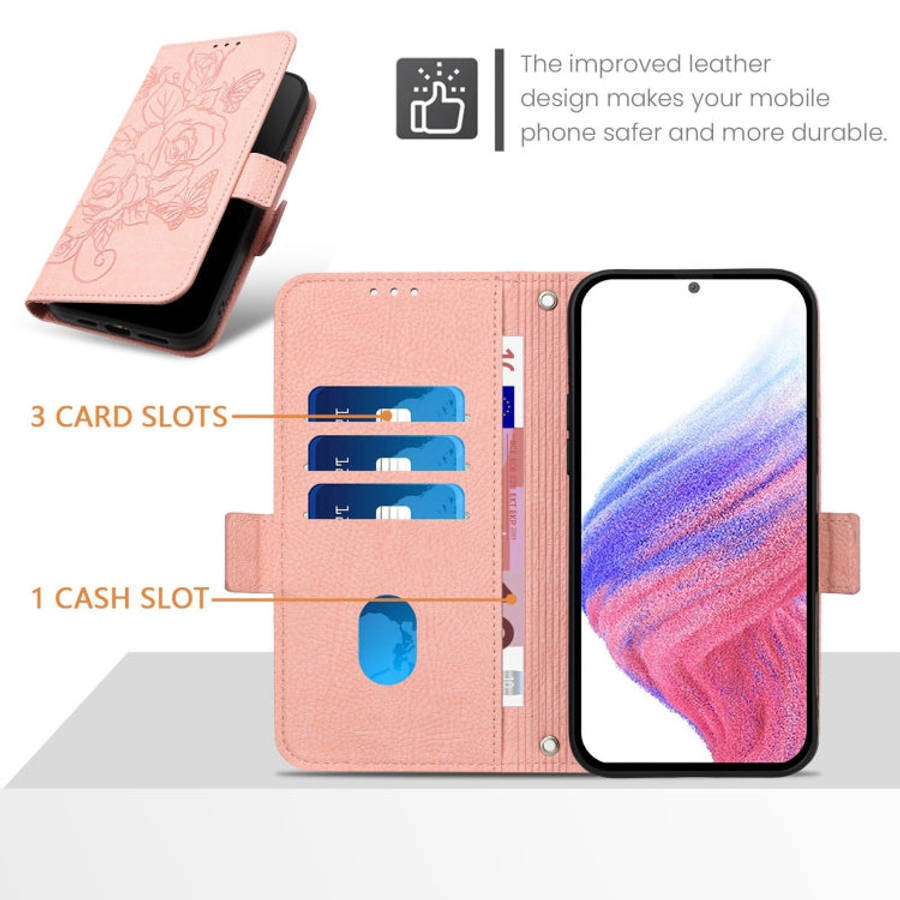 For Motorola Edge 40 Neo 5G Embossed Rose RFID Anti-theft Leather Phone Case(Pink)