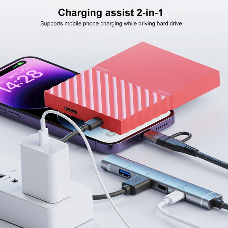 5 in 2 Multi-function HUB Adapter, Interface:USB-C / Type-C + USB-A(Silver)