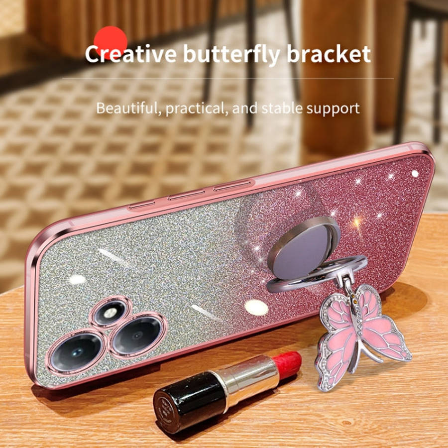 For Infinix Hot 30 Play Plated Gradient Glitter Butterfly Holder TPU Phone Case(Sierra Blue)