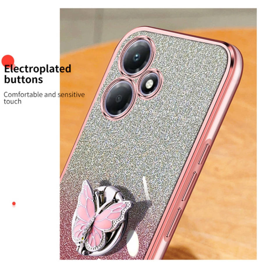 For Infinix Hot 30 Play Plated Gradient Glitter Butterfly Holder TPU Phone Case(Sierra Blue)