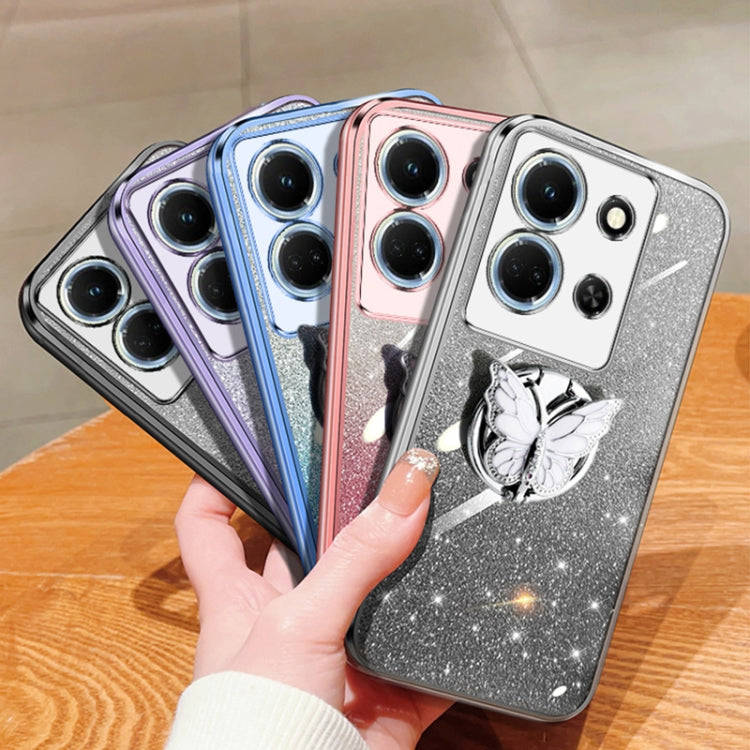 For Infinix Note 30 5G Plated Gradient Glitter Butterfly Holder TPU Phone Case(Silver)