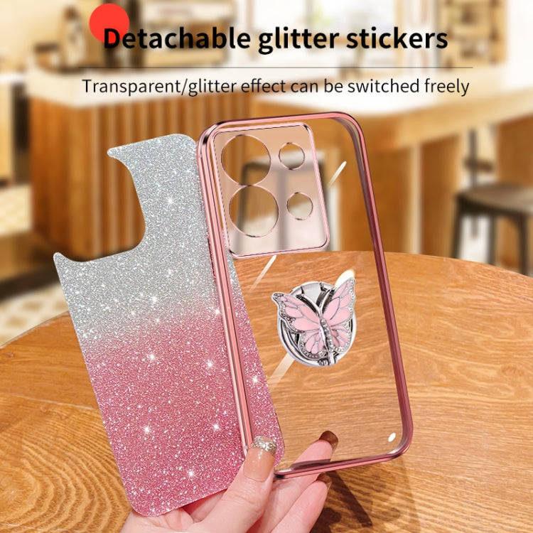For Infinix Note 30 5G Plated Gradient Glitter Butterfly Holder TPU Phone Case(Silver)