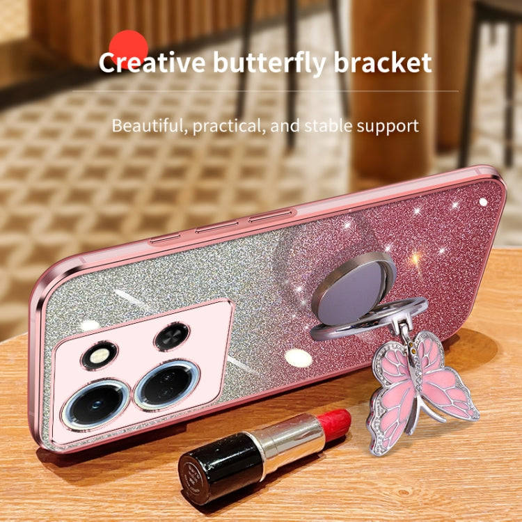 For Infinix Note 30 5G Plated Gradient Glitter Butterfly Holder TPU Phone Case(Silver)