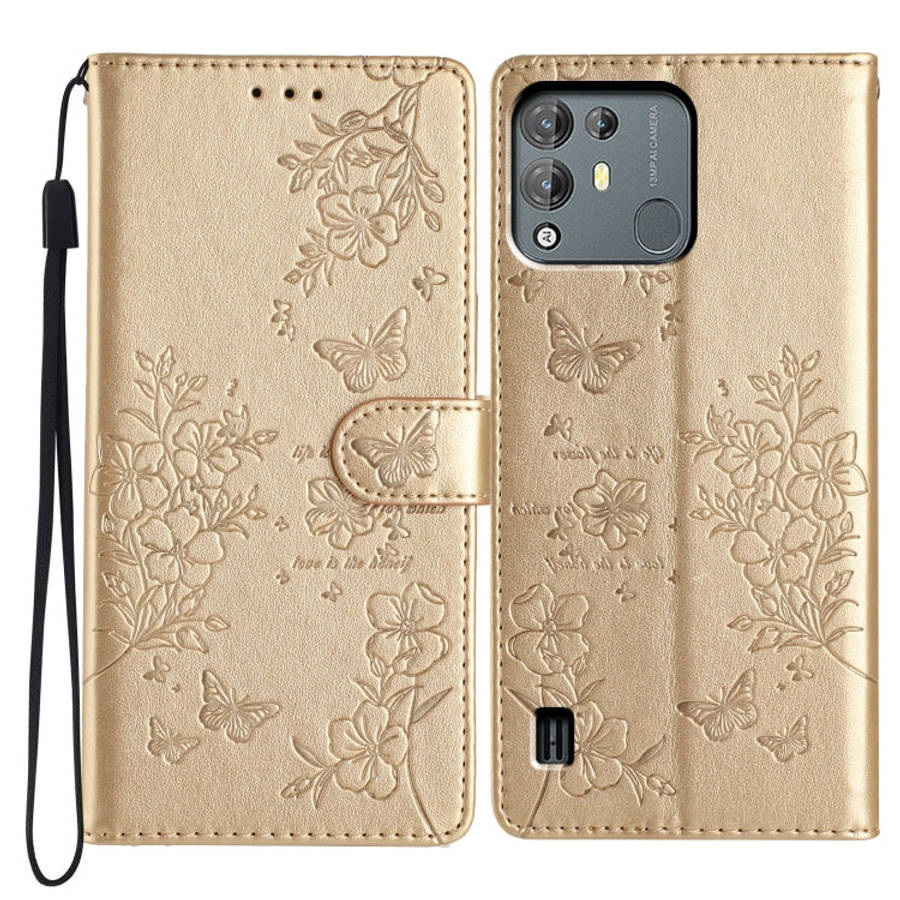 For Blackview A55 Pro Butterflies and Flowers Leather Phone Case(Gold)