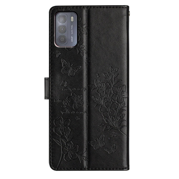 For Motorola Moto G50 Butterflies and Flowers Leather Phone Case(Black)