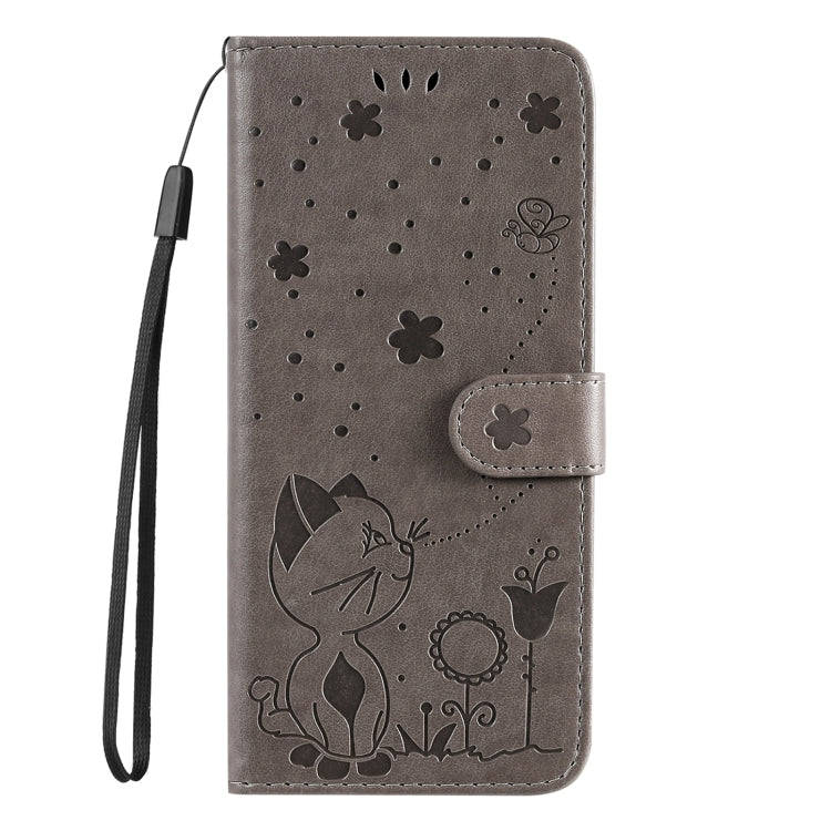 For Motorola Edge 50 Fusion Cat and Bee Embossed Flip Leather Phone Case(Grey)
