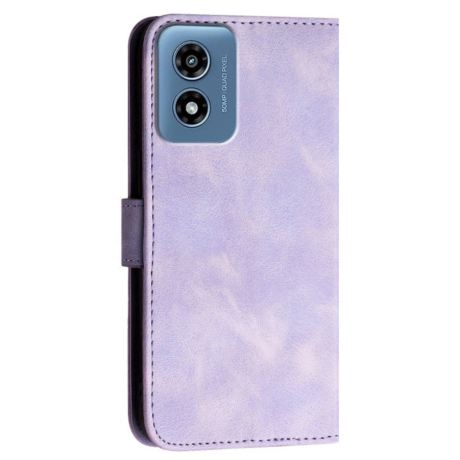 For Motorola Moto G Play 4G 2024 Grid Butterfly Embossed Pattern Leather Phone Case with Lanyard(...