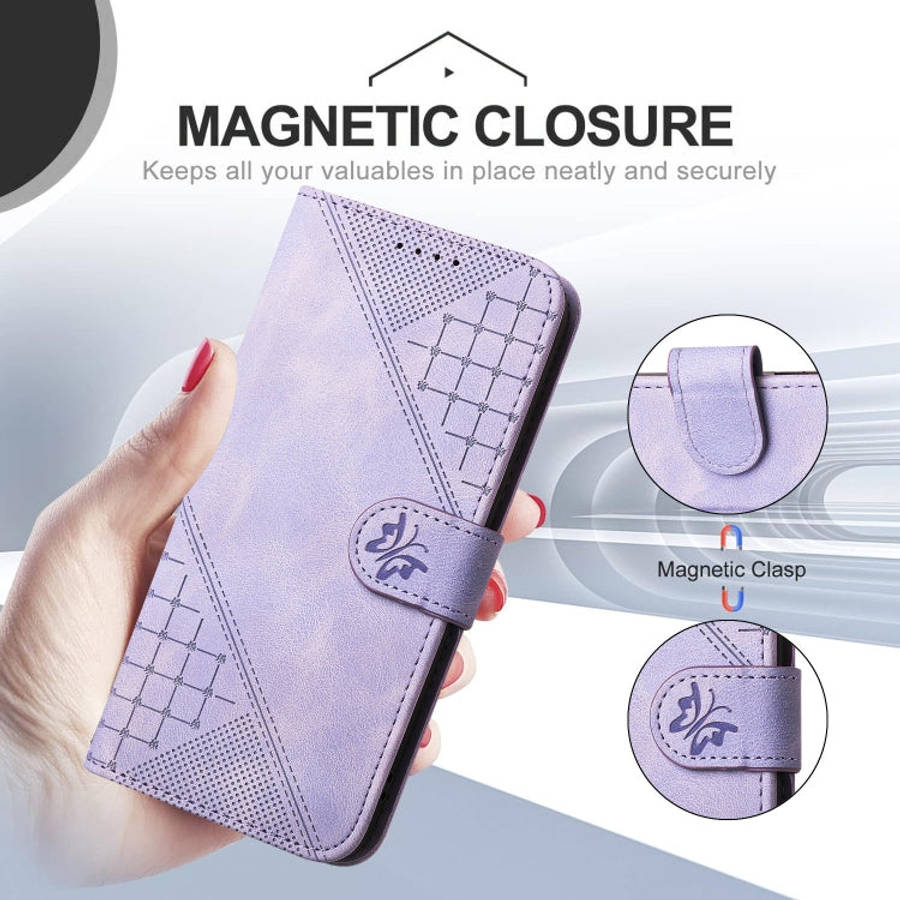 For Motorola Moto G Stylus 5G 2024 Grid Butterfly Embossed Pattern Leather Phone Case with Lanyar...