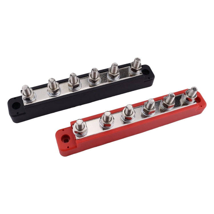 Pair 6 Way 48V 150A M6 Power Distribution Block Terminal Studs with 12pcs Terminals(Black + Red)