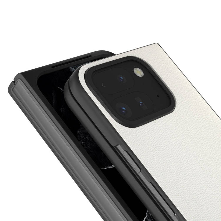 For Google Pixel 9 Pro Fold ABEEL Genuine Leather Elegant Black Edge Phone Case(White)