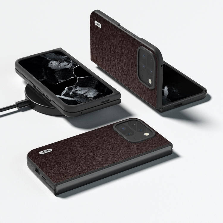 For Google Pixel 9 Pro Fold ABEEL Genuine Leather Elegant Black Edge Phone Case(Coffee)