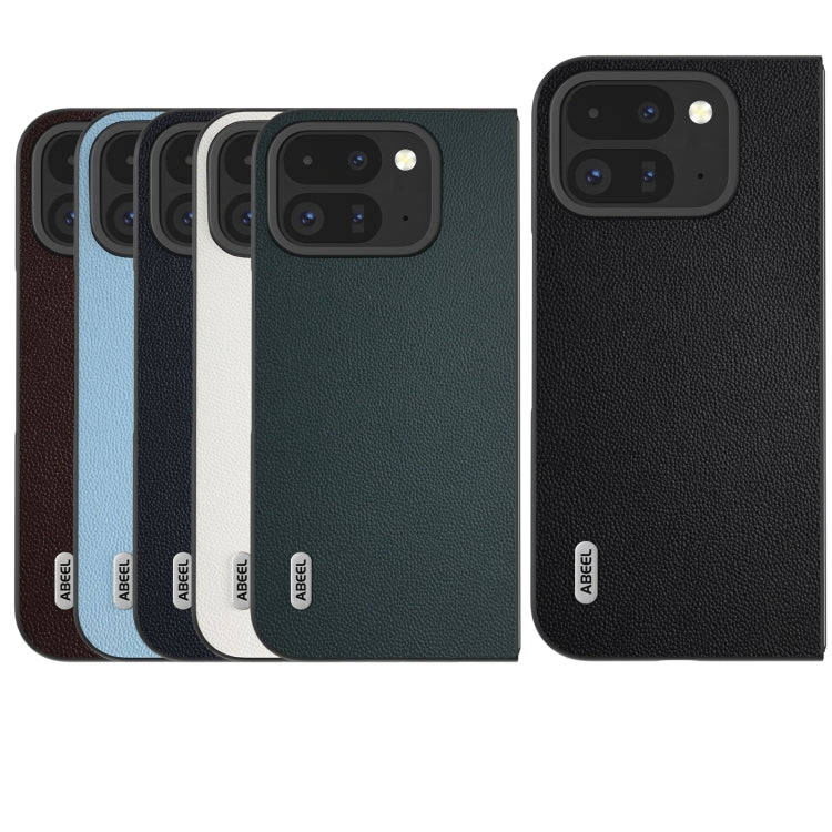 For Google Pixel 9 Pro Fold ABEEL Genuine Leather Elegant Black Edge Phone Case(Coffee)