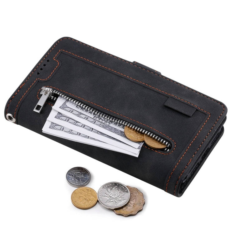 For Honor X6b 4G Global Nine Card Zipper Bag Leather Phone Case with Lanyard(Black)