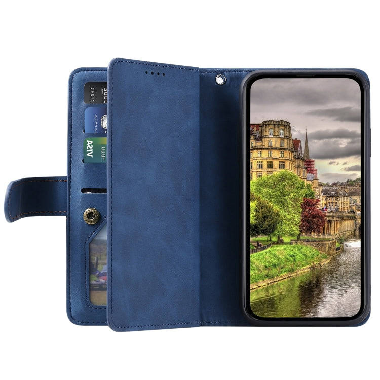 For Honor X6b 4G Global Nine Card Zipper Bag Leather Phone Case with Lanyard(Blue)