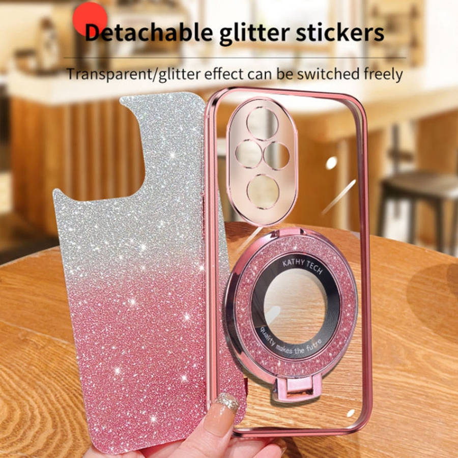 For Honor 200 Pro Plated Gradient Glitter Round Holder TPU Phone Case(Pink)