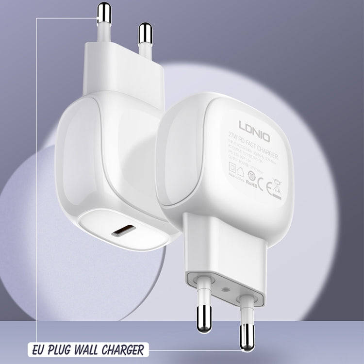 LDNIO A1206C PD27W USB-C / Type-C Fast Charger with 1m Type-C Cable, Plug Type:EU Plug(White)