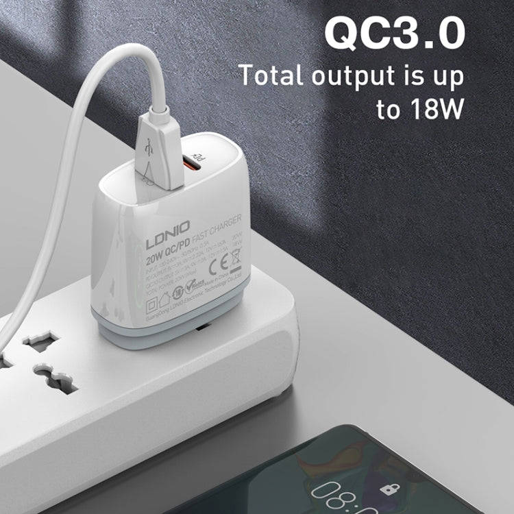 LDNIO Q229 QC3.0 / PD20W USB + Type-C Fast Charger with 1m USB to Micro USB Cable, Plug Type:UK P...