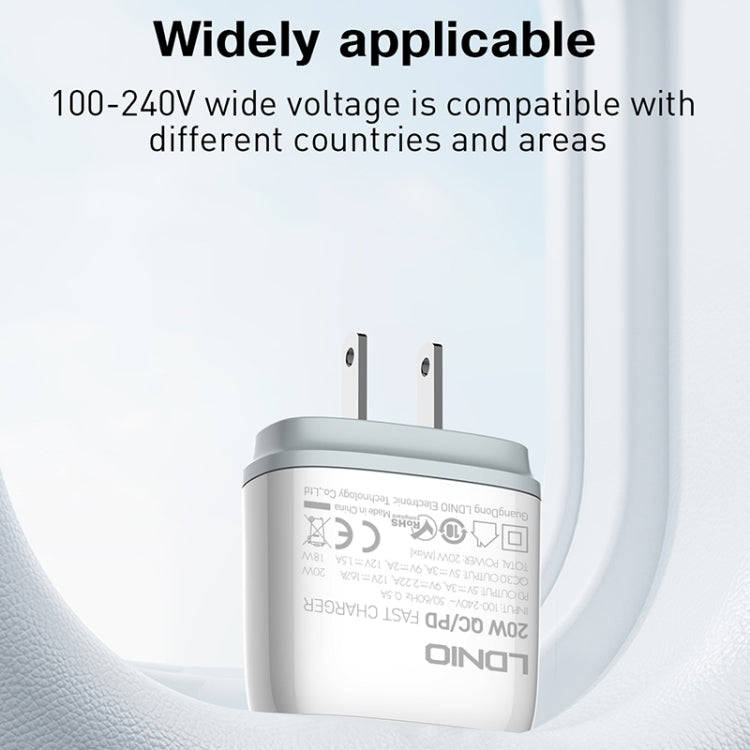 LDNIO Q229 QC3.0 / PD20W USB + Type-C Fast Charger with 1m Type-C to Type-C Cable, Plug Type:UK P...