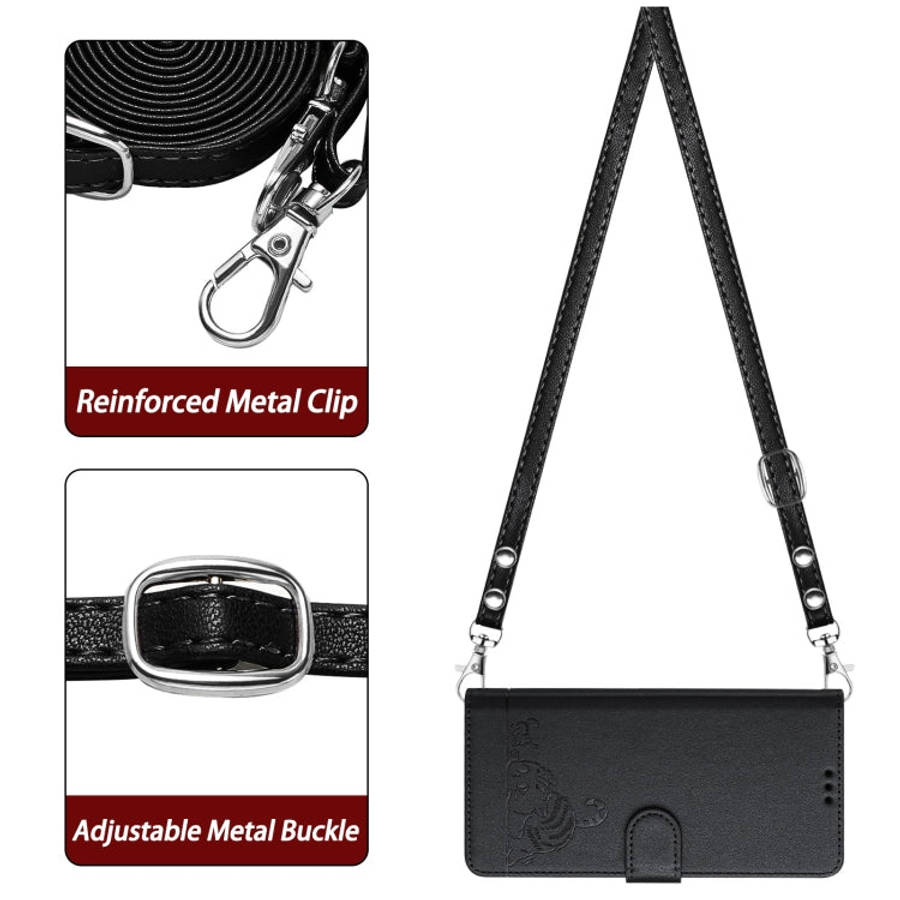 For T-Mobile REVVL 6 Pro / 6x Pro Cat Rat Embossed RFID Leather Phone Case with Lanyard(Black)