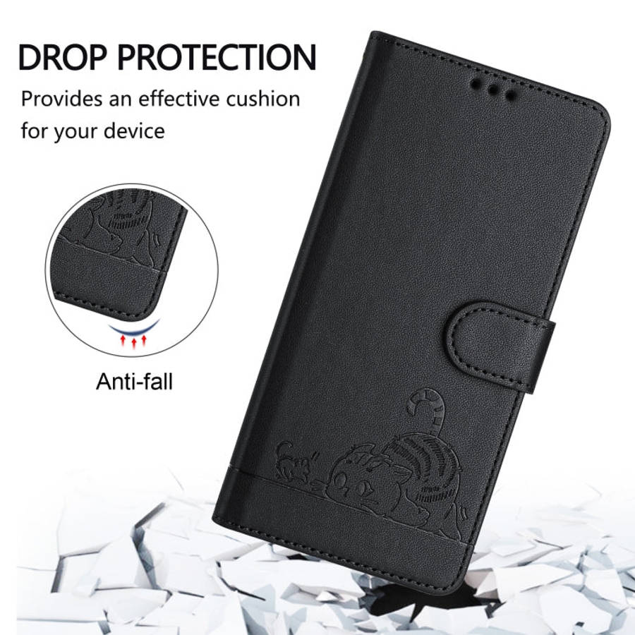 For T-Mobile REVVL 6 Pro / 6x Pro Cat Rat Embossed RFID Leather Phone Case with Lanyard(Black)