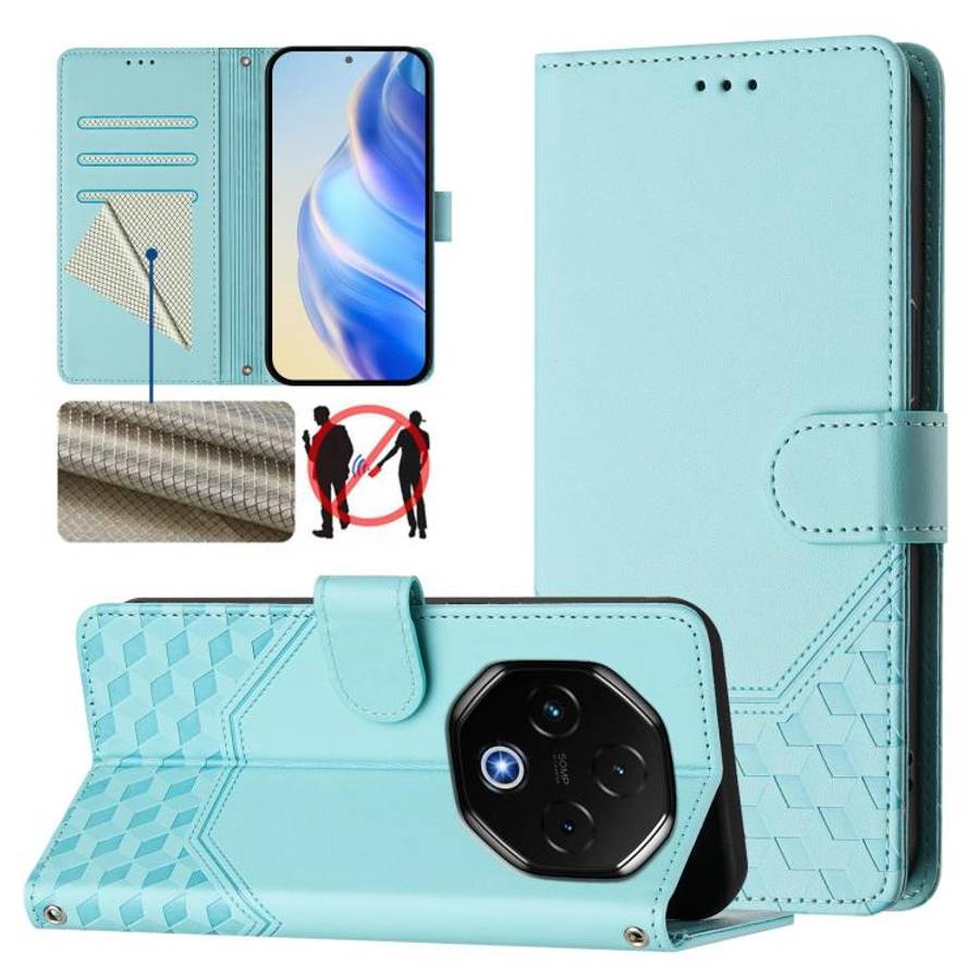 For Umidigi G100 Pro Honeycomb Embossing RFID Leather Phone Case(Mint Green)