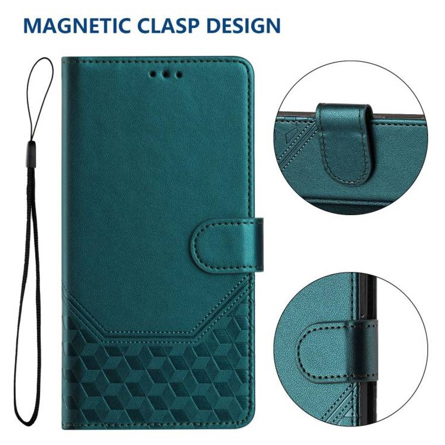 For Umidigi G100 Pro Honeycomb Embossing RFID Leather Phone Case(Peacock Green)