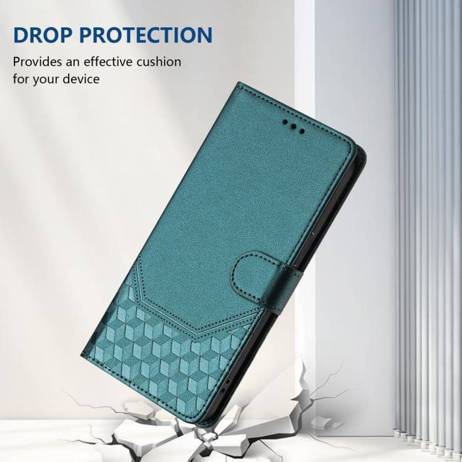 For Umidigi G100 Pro Honeycomb Embossing RFID Leather Phone Case(Peacock Green)