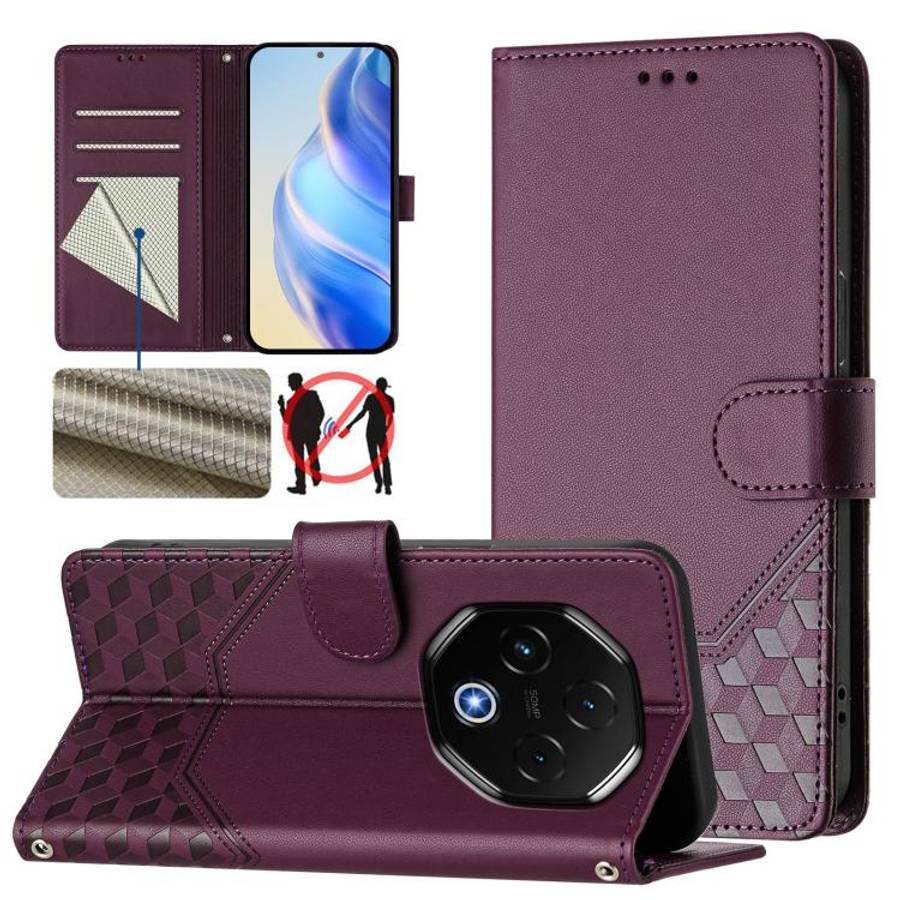 For Umidigi G100 Pro Honeycomb Embossing RFID Leather Phone Case(Violet)