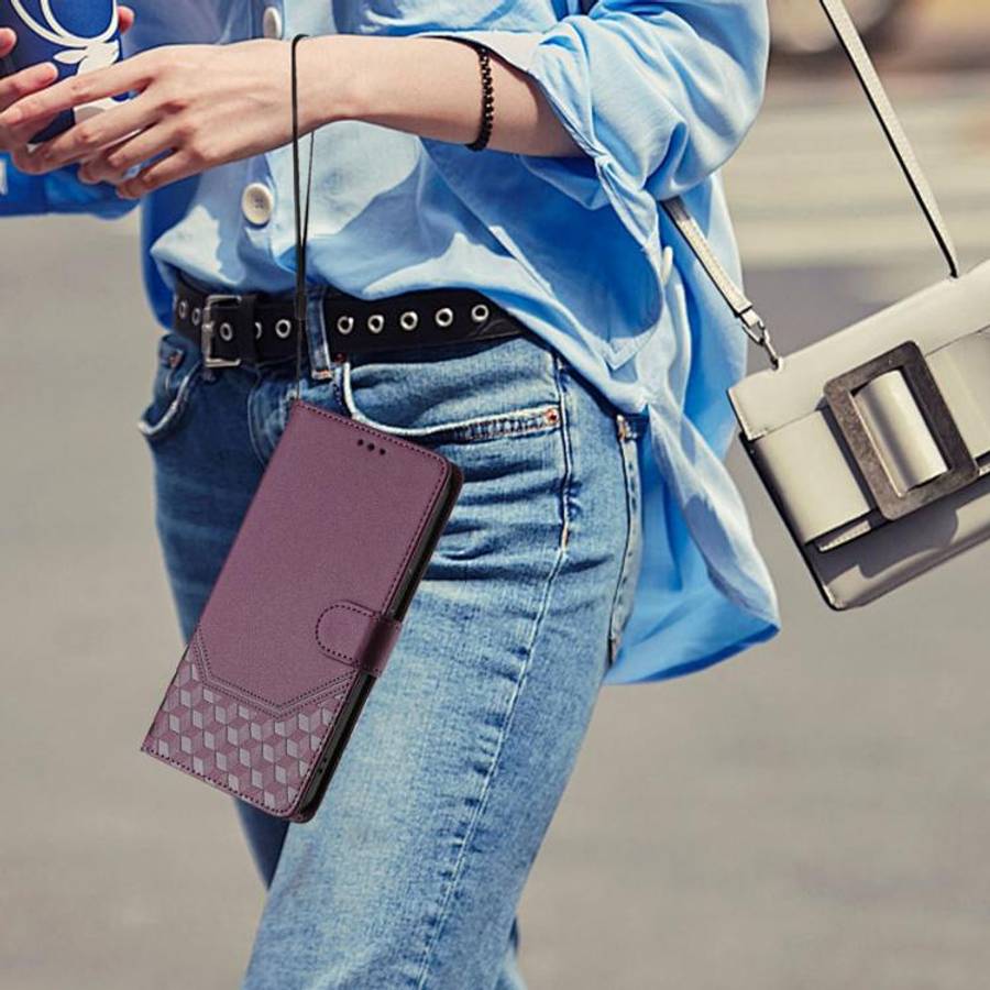 For Umidigi G100 Pro Honeycomb Embossing RFID Leather Phone Case(Violet)