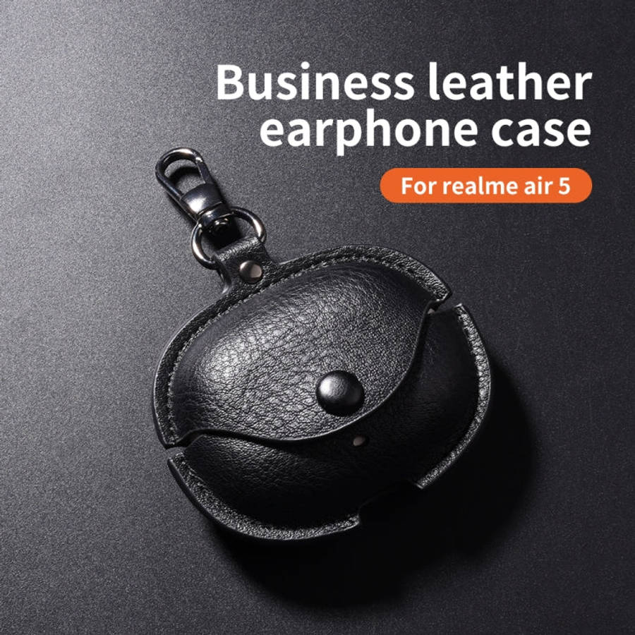 For Realme Buds Air 5 Pro Leather Earphone Protective Case with Hook(Green)