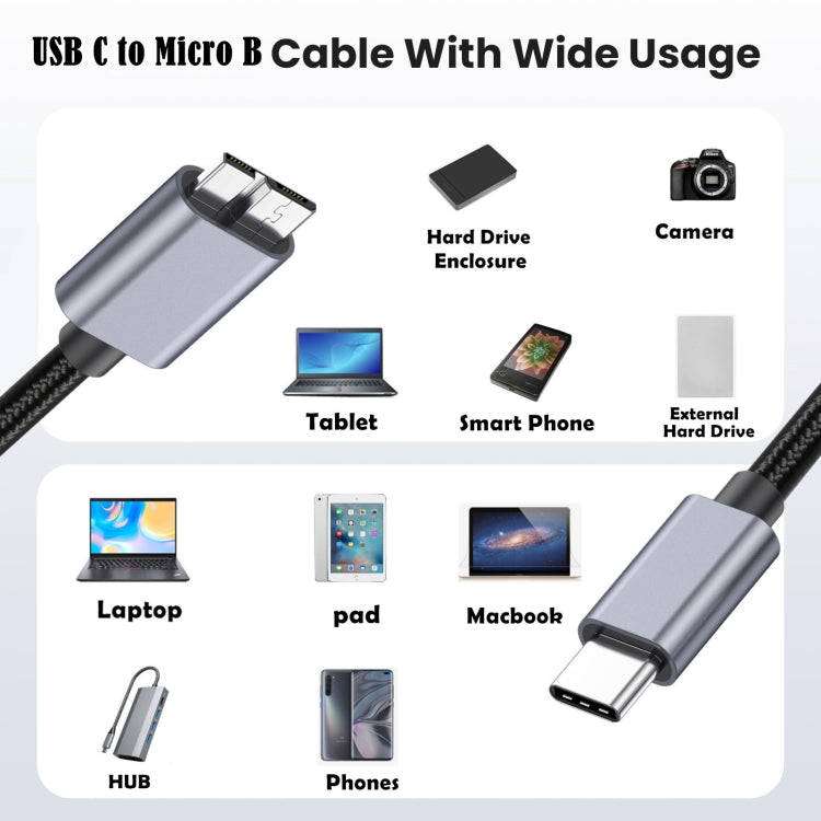 10Gbps USB-C / Type-C 3.1 to Micro B Mobile Hard Disk Adapter Cable, Length:0.5m