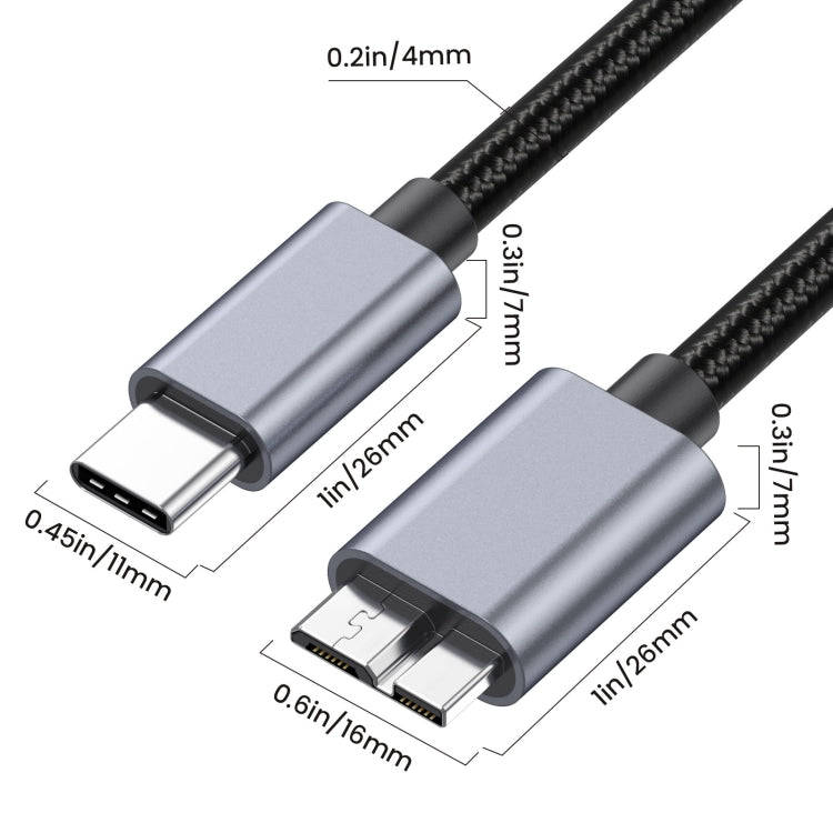 10Gbps USB-C / Type-C 3.1 to Micro B Mobile Hard Disk Adapter Cable, Length:3m