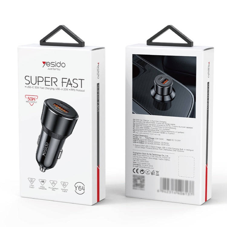 Yesido Y64 PD30W Type-C + QC20W USB Super Fast Car Charger(Black)