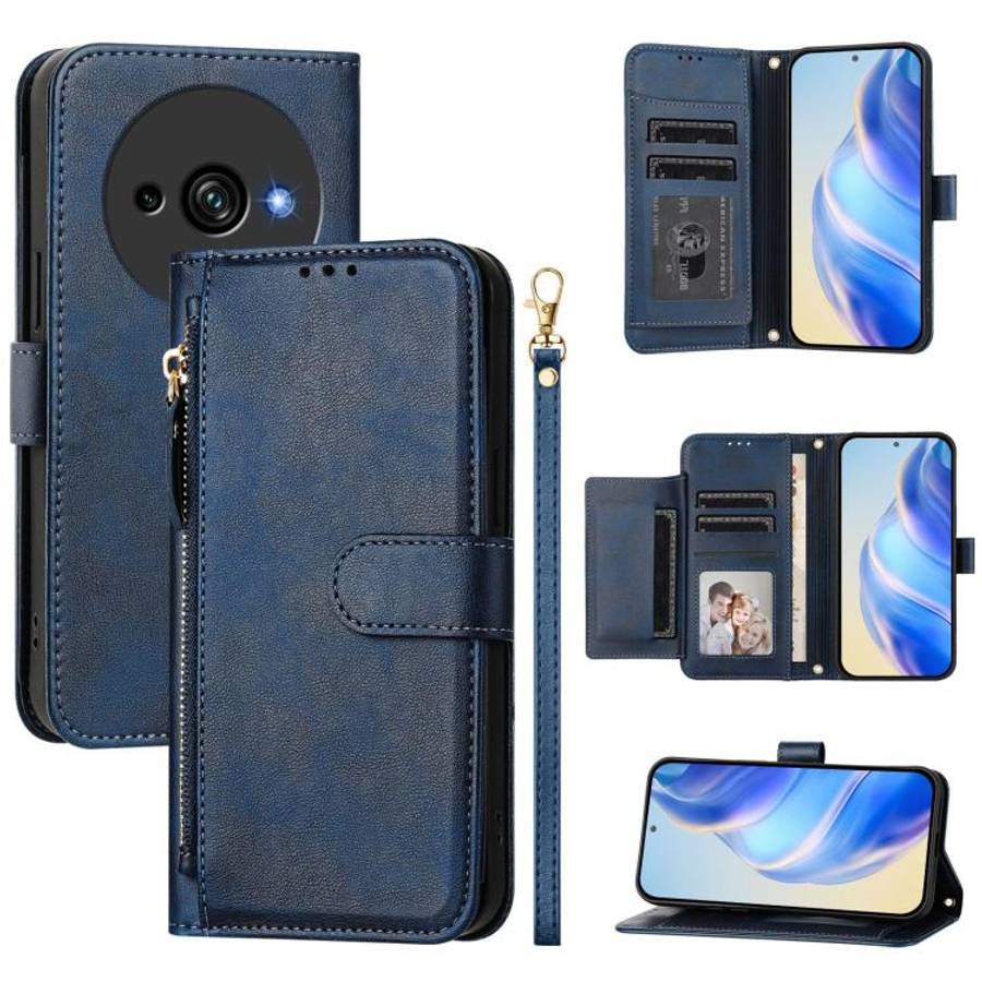 For Oukitel C59 / C59 Pro Multi-Card Slots Zipper Wallet Leather Phone Case(Blue)