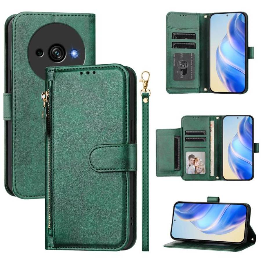 For Oukitel C59 / C59 Pro Multi-Card Slots Zipper Wallet Leather Phone Case(Green)
