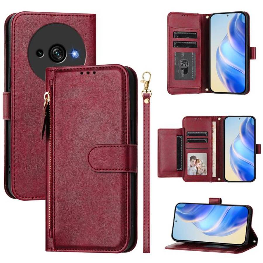 For Oukitel C59 / C59 Pro Multi-Card Slots Zipper Wallet Leather Phone Case(Dark Red)