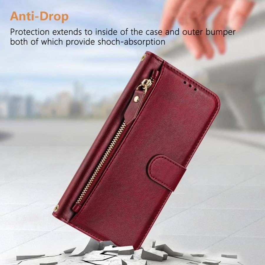 For Oukitel C59 / C59 Pro Multi-Card Slots Zipper Wallet Leather Phone Case(Dark Red)