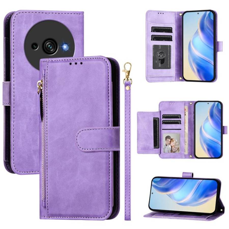 For Oukitel C59 / C59 Pro Multi-Card Slots Zipper Wallet Leather Phone Case(Purple)