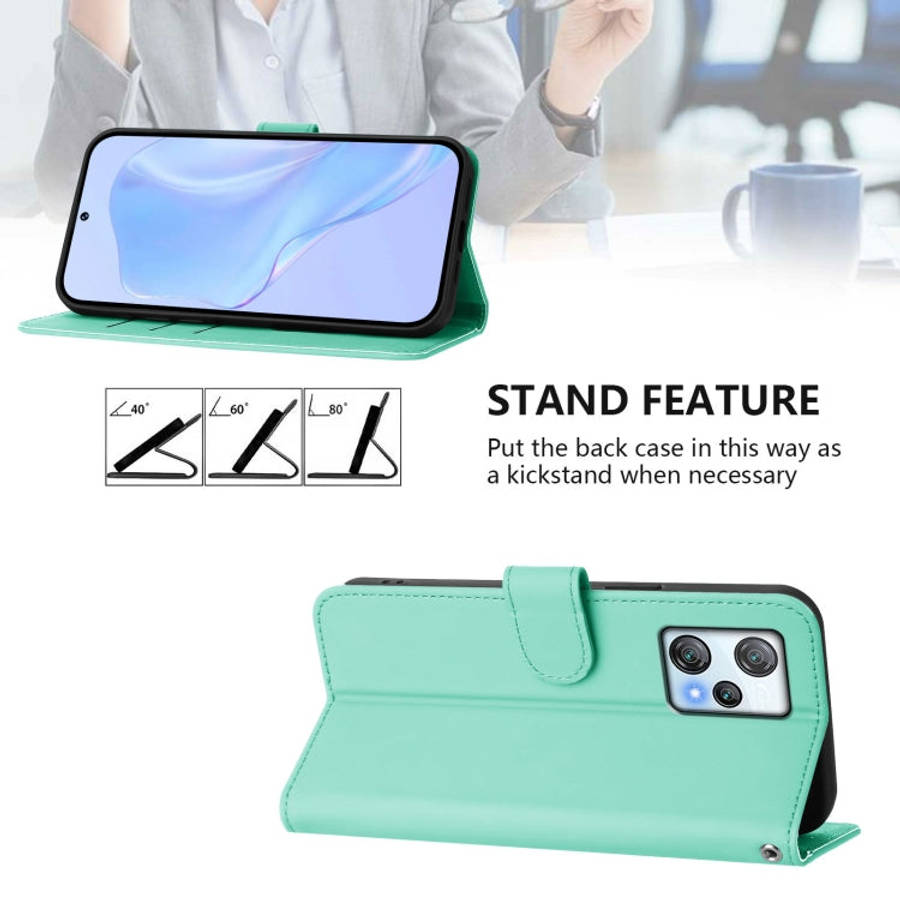 For Blackview A53 Skin Feel Solid Color Leather Phone Case with Lanyard(Mint Green)