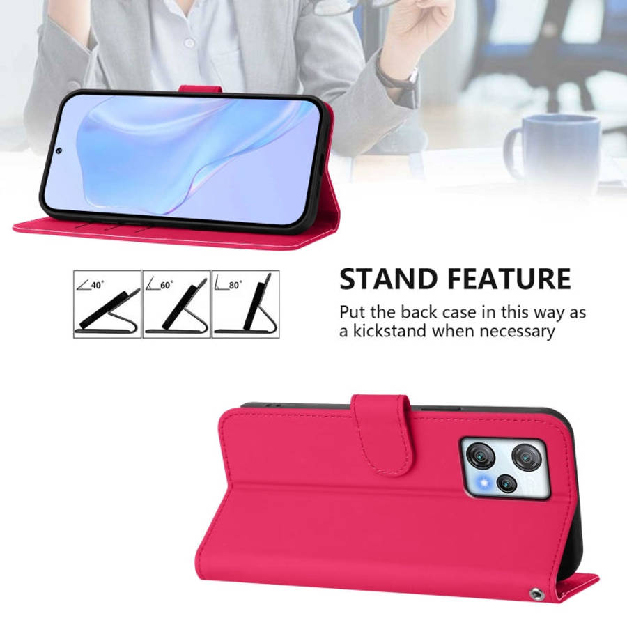 For Blackview A53 Skin Feel Solid Color Leather Phone Case with Lanyard(Rose Red)
