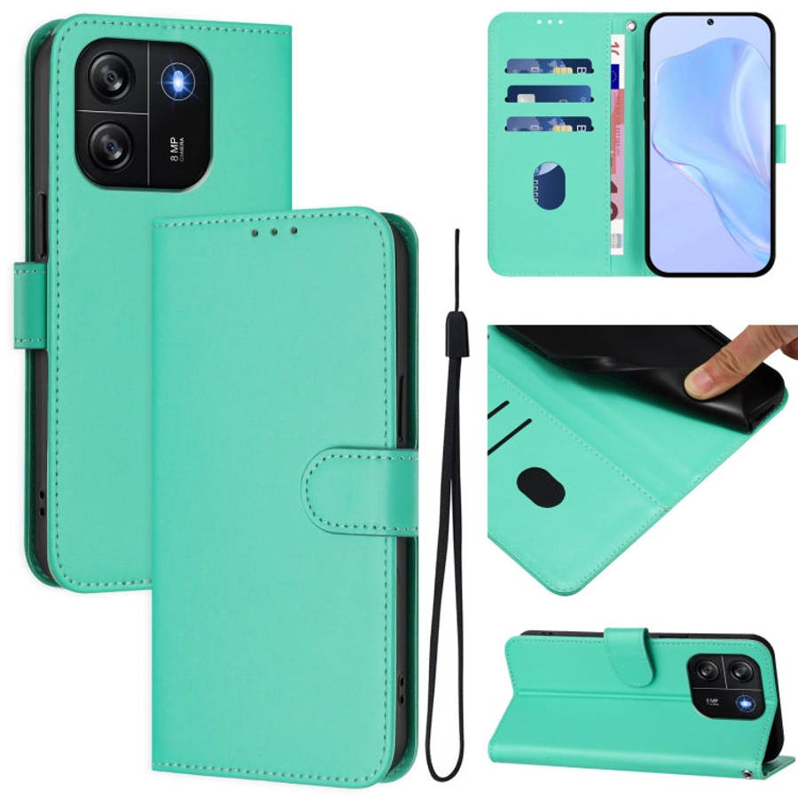 For Blackview Wave 6C Skin Feel Solid Color Leather Phone Case with Lanyard(Green)