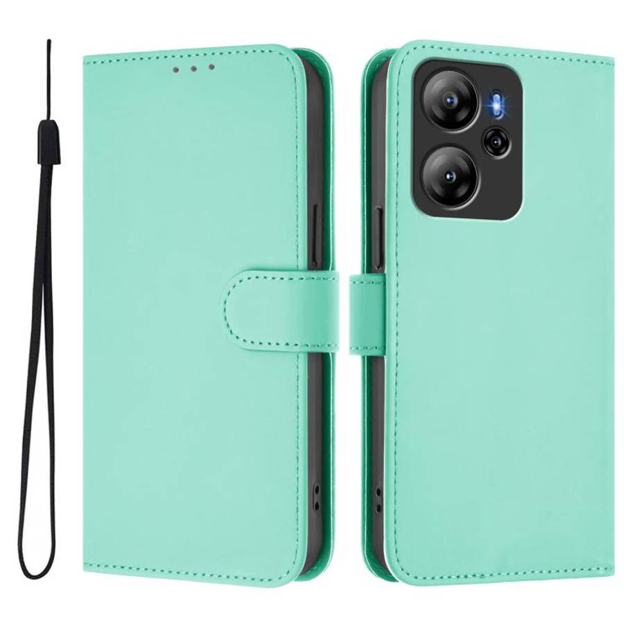 For Blackview Oscal Tiger 12 Skin Feel Solid Color Leather Phone Case with Lanyard(Mint Green)