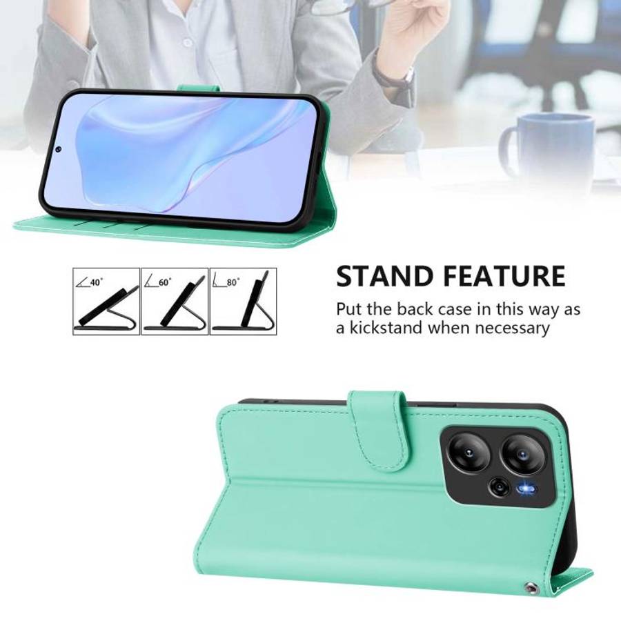 For Blackview Oscal Tiger 12 Skin Feel Solid Color Leather Phone Case with Lanyard(Mint Green)