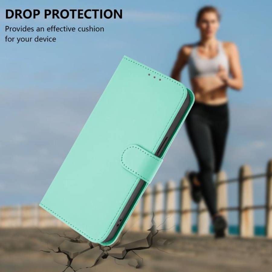 For Blackview Oscal Tiger 12 Skin Feel Solid Color Leather Phone Case with Lanyard(Mint Green)