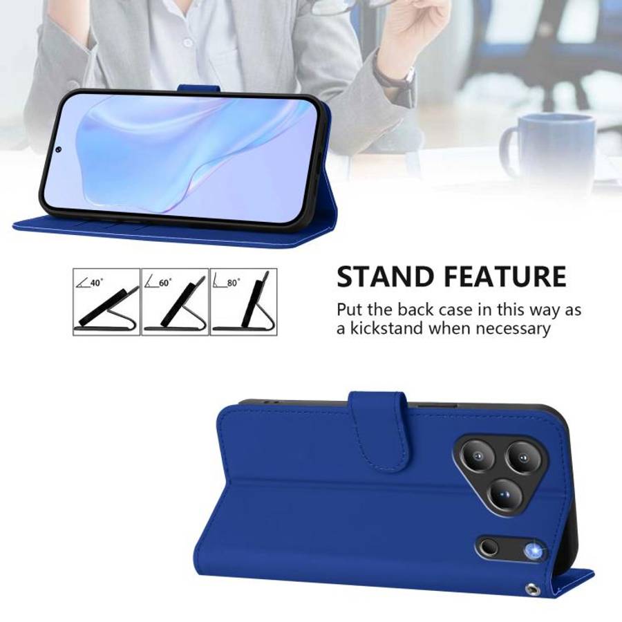 For Blackview Wave 7C Skin Feel Solid Color Leather Phone Case with Lanyard(Dark Blue)